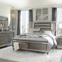 Home Elegance Bedroom Tamsin Champagne Gray King Bed W/ Dresser & Mirror