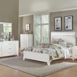 Home Elegance Keren - White King Bed W/ Dresser & Mirror
