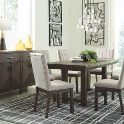 Ashley Dellbeck Beige Table 4 Side Chairs & Server Dining Room