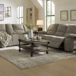 Ashley Living Room Draycoll Pewter Power Sofa Power Loveseat & Power Rocker Recliner