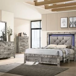 Lifestyle Rosrin Queen Grey Bed And Dresser With Mirror, Nightstand Bedroom