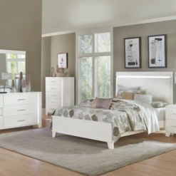 Home Elegance Bedroom Keren White King LED Headboard