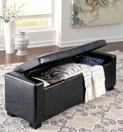 Ashley Benches Black Upholstered Storage Bench