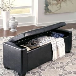Ashley Benches Black Upholstered Storage Bench