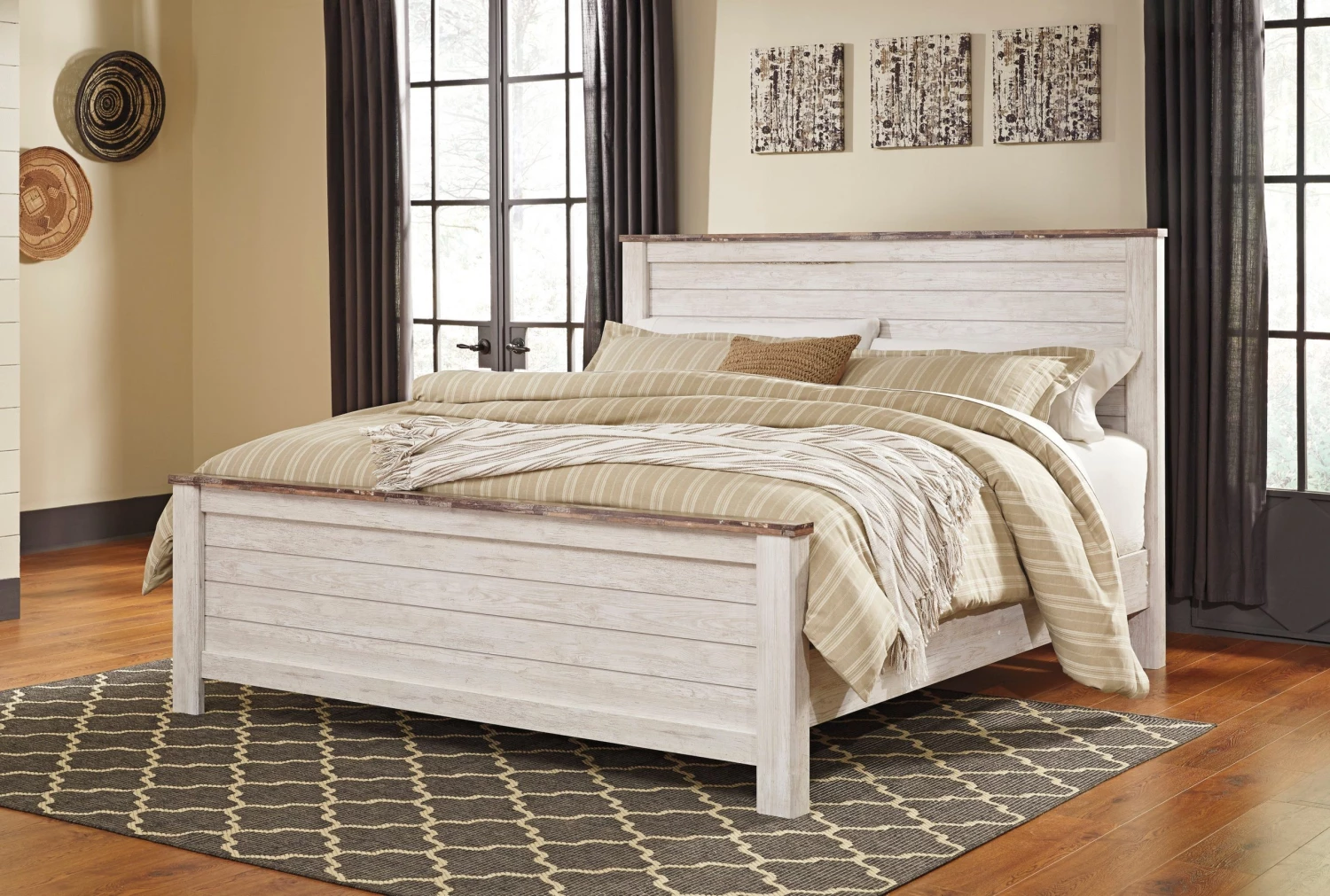 Ashley Beds Willowton King Panel Bed - Whitewash 1 Ashley Beds Willowton King Panel Bed - Whitewash