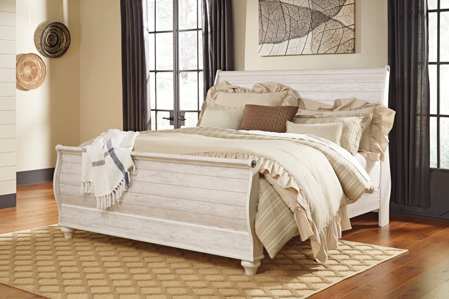 Ashley Willowton King Sleigh Bed - Whitewash Beds 1 Ashley Willowton King Sleigh Bed - Whitewash Beds