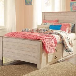 Ashley Willowton Full Panel Bed With Under Bed Storage - Whitewash