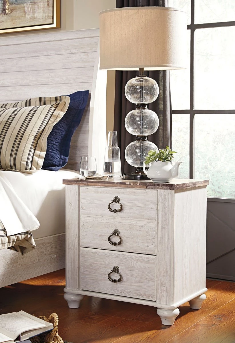 Ashley Willowton Whitewash Two Drawer Night Stand Bedroom 1 Ashley Willowton Whitewash Two Drawer Night Stand Bedroom