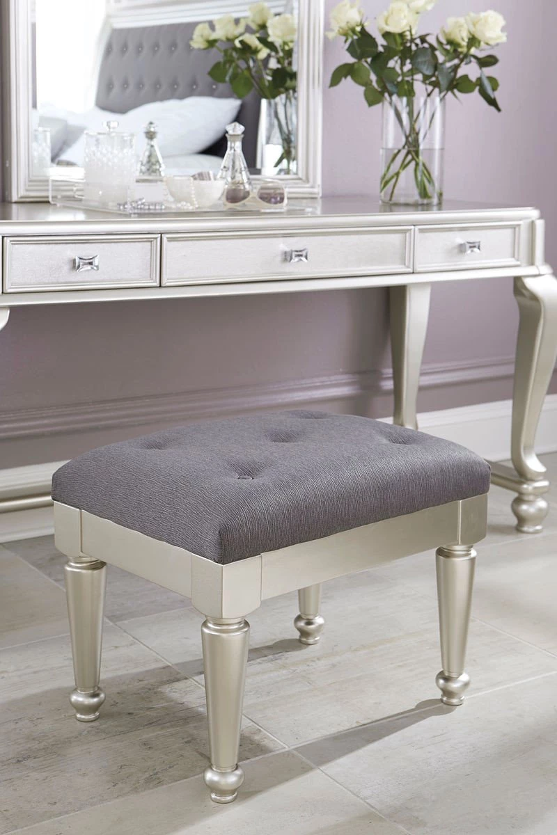 Ashley Coralayne Silver Upholstered Stool Bedroom 1 Ashley Coralayne Silver Upholstered Stool Bedroom