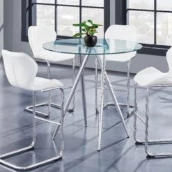 Global D1503 Bar Table With 4 White Bar Stools