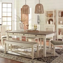 Ashley Bolanburg Dining Table, 5 Side Chairs, Bench Dining Room