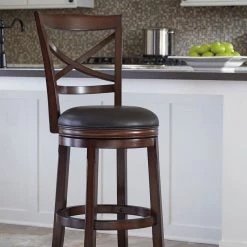 Ashley Porter Rustic Brown Tall Upholstered Swivel Barstool Dining Room