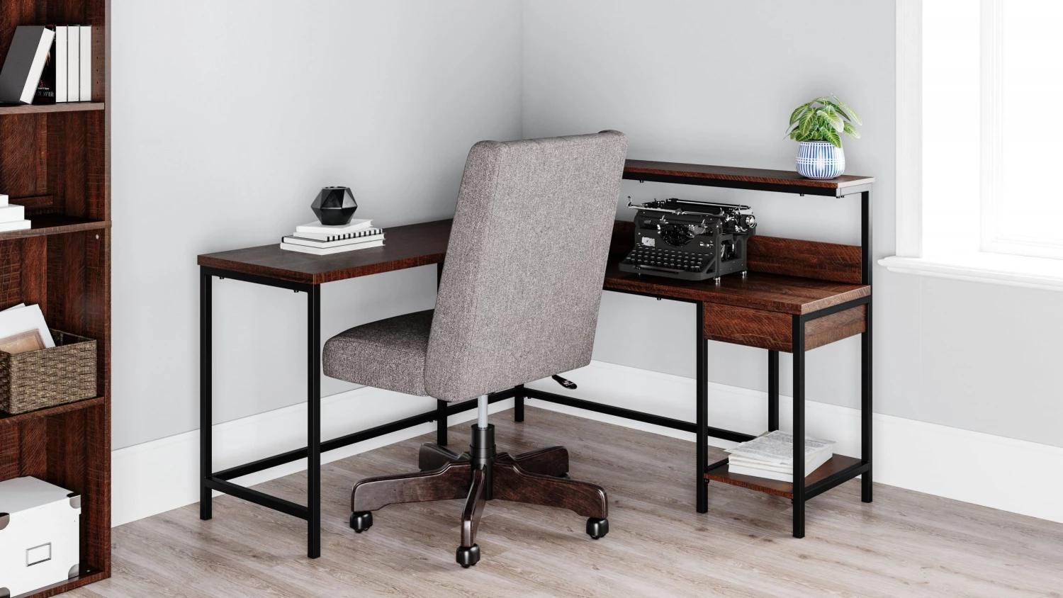 Ashley Office Camiburg Warm Brown L-Desk With Storage 1 Ashley Office Camiburg Warm Brown L-Desk With Storage