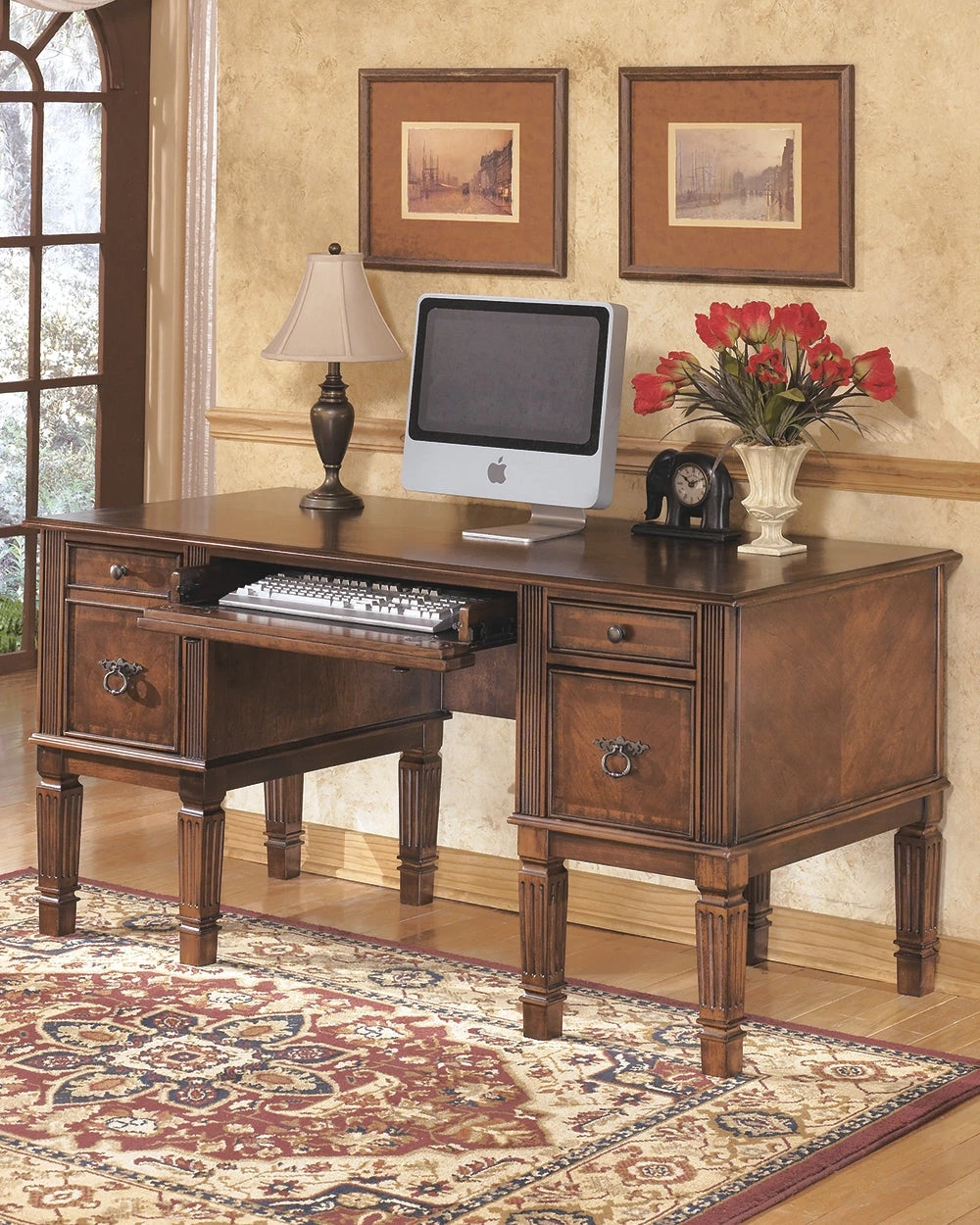 Ashley Office Hamlyn Wood, Brown Storage Leg Desk 1 Ashley Office Hamlyn Wood, Brown Storage Leg Desk