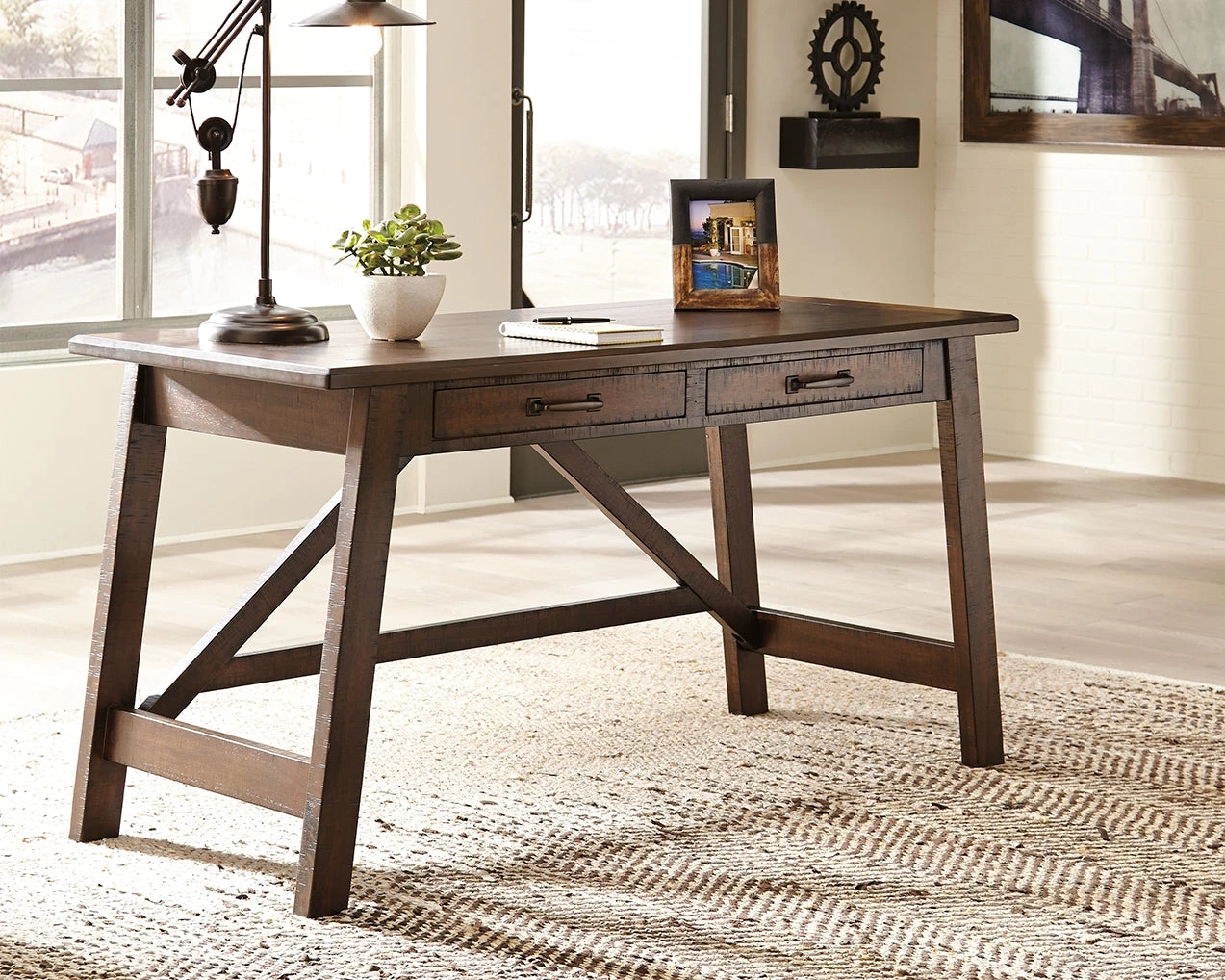 Ashley Baldridge Rustic Brown Home Office Large Leg Desk 1 Ashley Baldridge Rustic Brown Home Office Large Leg Desk