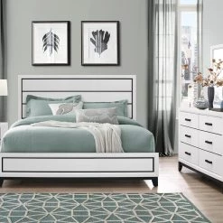Global Bedroom Kate White Queen Bed W/ Dresser & Mirror