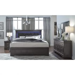 Global Bedroom Pompei Metallic King Uph Bed W/LED