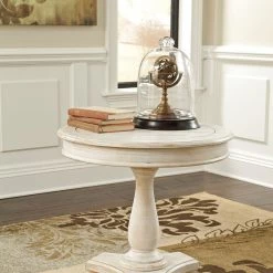 Ashley Mirimyn Chipped White Round Accent Table End Tables