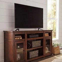 Ashley TV Fireplaces Harpan Reddish Brown XL TV Stand With Fireplace Option