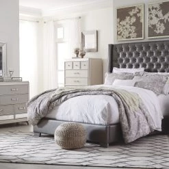 Ashley Bedroom Coralayne Queen Tufted Bed W/ Dresser Mirror & Nightstand
