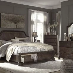 Ashley Adinton Reddish Brown King Storage Bed With Dresser Mirror & Nightstand Bedroom