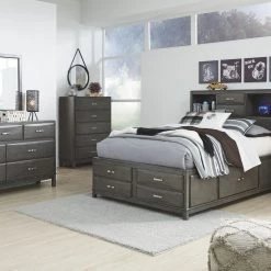 Ashley Caitbrook Gray Full Bed W/ Dresser Mirror & Night Stand Bedroom
