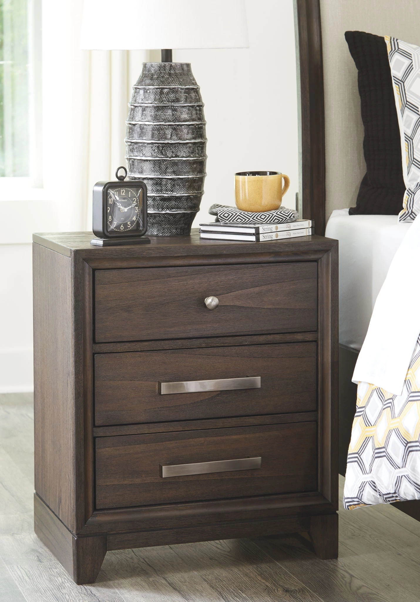 Ashley Brueban - Gray - Three Drawer Night Stand 1 Ashley Brueban - Gray - Three Drawer Night Stand