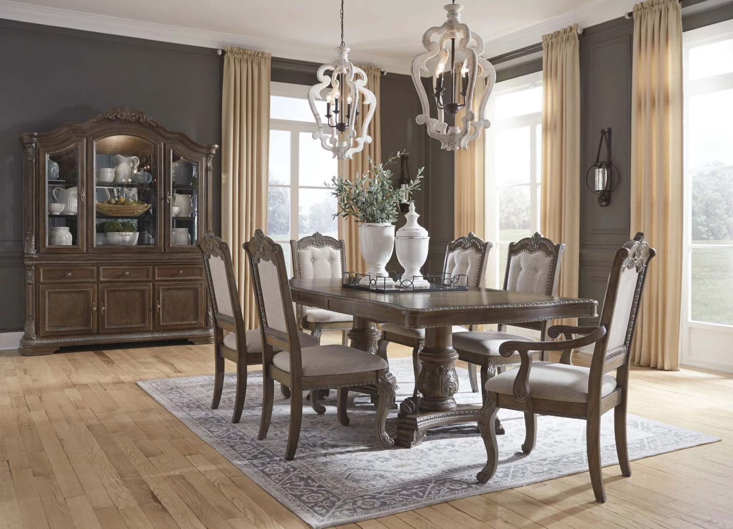 Ashley Dining Room Charmond Brown Table, 4 Upholstered Side Chairs & 2 Upholstered Arm Chairs 1 Ashley Dining Room Charmond Brown Table, 4 Upholstered Side Chairs & 2 Upholstered Arm Chairs
