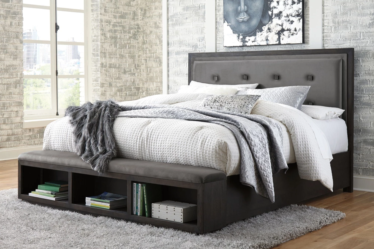 Ashley Hyndell King Storage Bed - Dark - Brown 1 Ashley Hyndell King Storage Bed - Dark - Brown