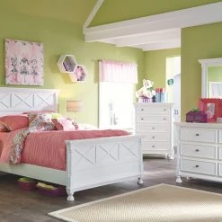 Ashley Kaslyn White Full Bed W/Dresser Mirror & Nightstand