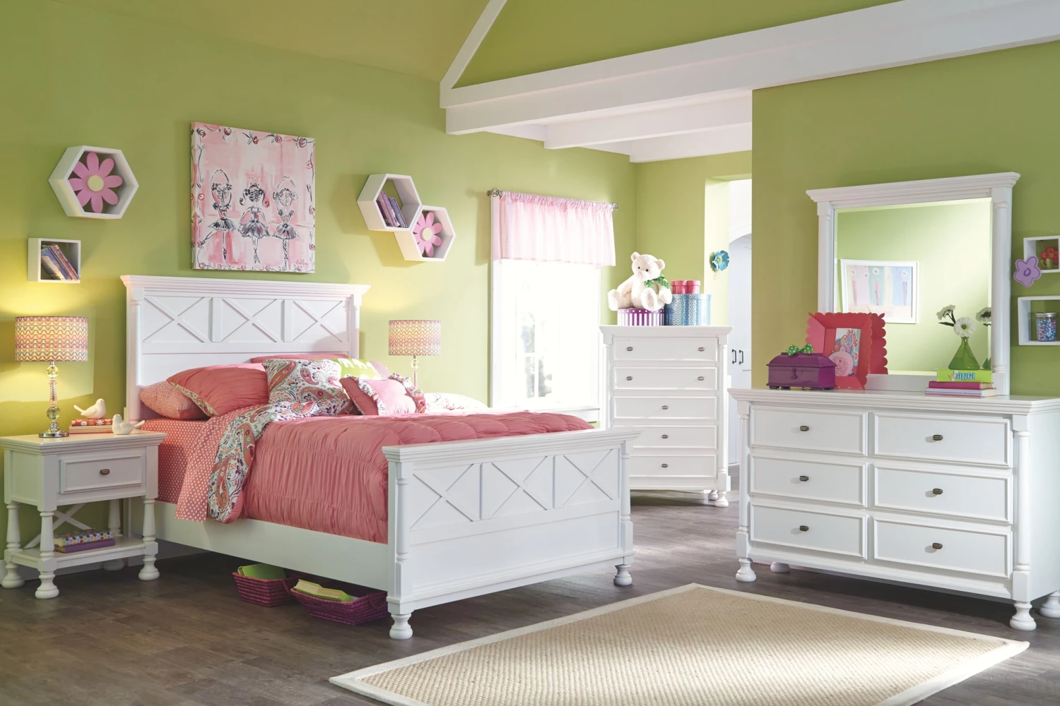 Ashley Kaslyn White Full Bed W/Dresser Mirror & Nightstand 1 Ashley Kaslyn White Full Bed W/Dresser Mirror & Nightstand