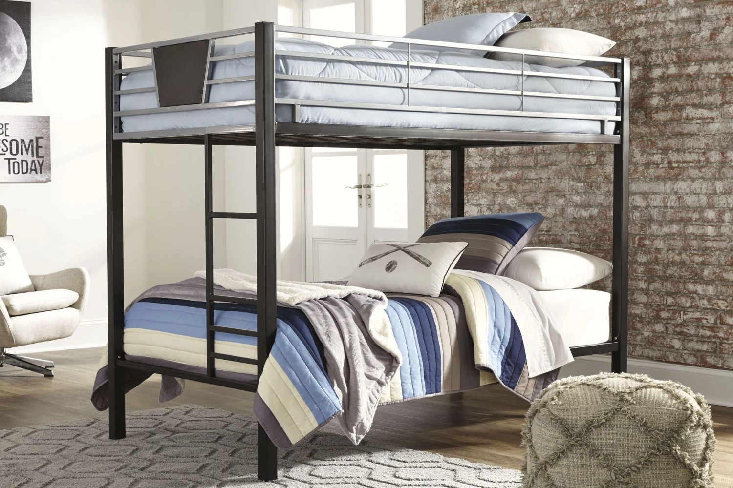 Ashley Dinsmore - Black/Gray - Twin/Twin Bunk Bed W/Ladder 1 Ashley Dinsmore - Black/Gray - Twin/Twin Bunk Bed W/Ladder