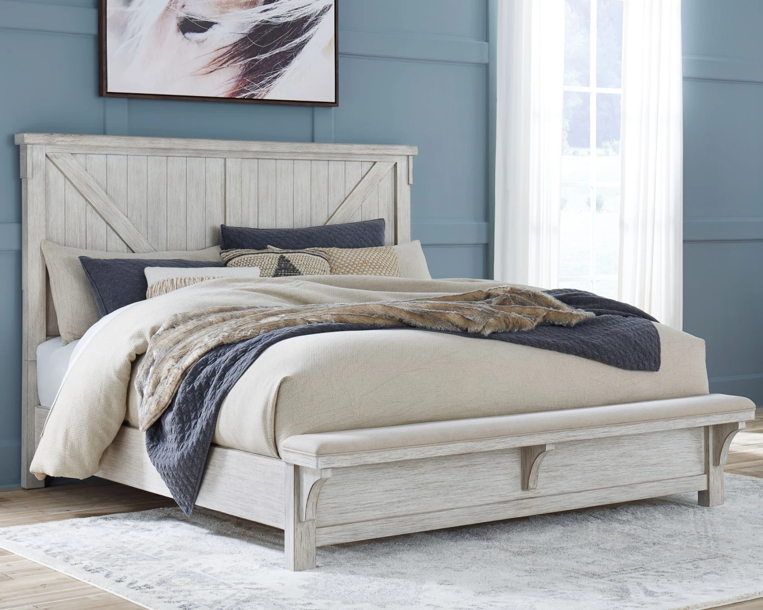 Ashley Brashland Queen Bed With Footboard Bench - Linen 1 Ashley Brashland Queen Bed With Footboard Bench - Linen