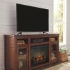 Ashley Harpan XL TV Stand With Fireplace - Reddish - Brown