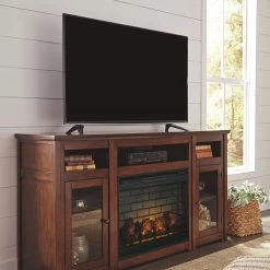 Ashley Harpan XL TV Stand With Fireplace - Reddish - Brown