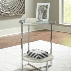 Ashley Living Room Bodalli - Ivory/Chrome - Round End Table