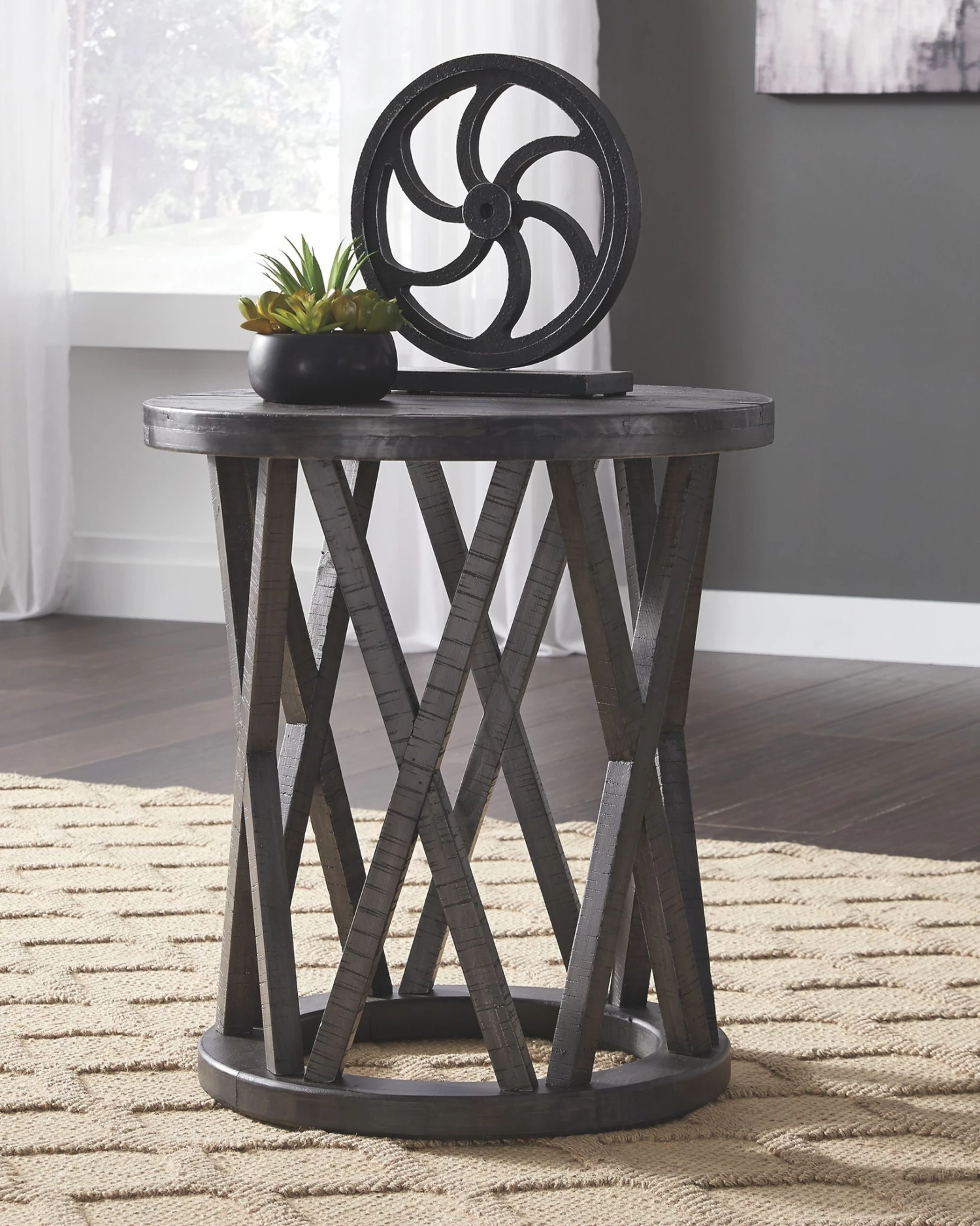 Ashley Sharzane - Grayish Brown - Round End Table Living Room 1 Ashley Sharzane - Grayish Brown - Round End Table Living Room