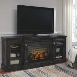 Ashley Mallacar XL TV Stand With Fireplace - Black TV Fireplaces