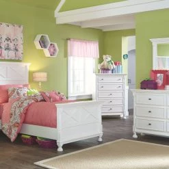 Ashley Kaslyn White Twin Bed W/Dresser Mirror & Nightstand Bedroom