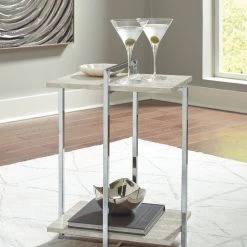 Ashley Bodalli - Ivory/Chrome - Chair Side End Table