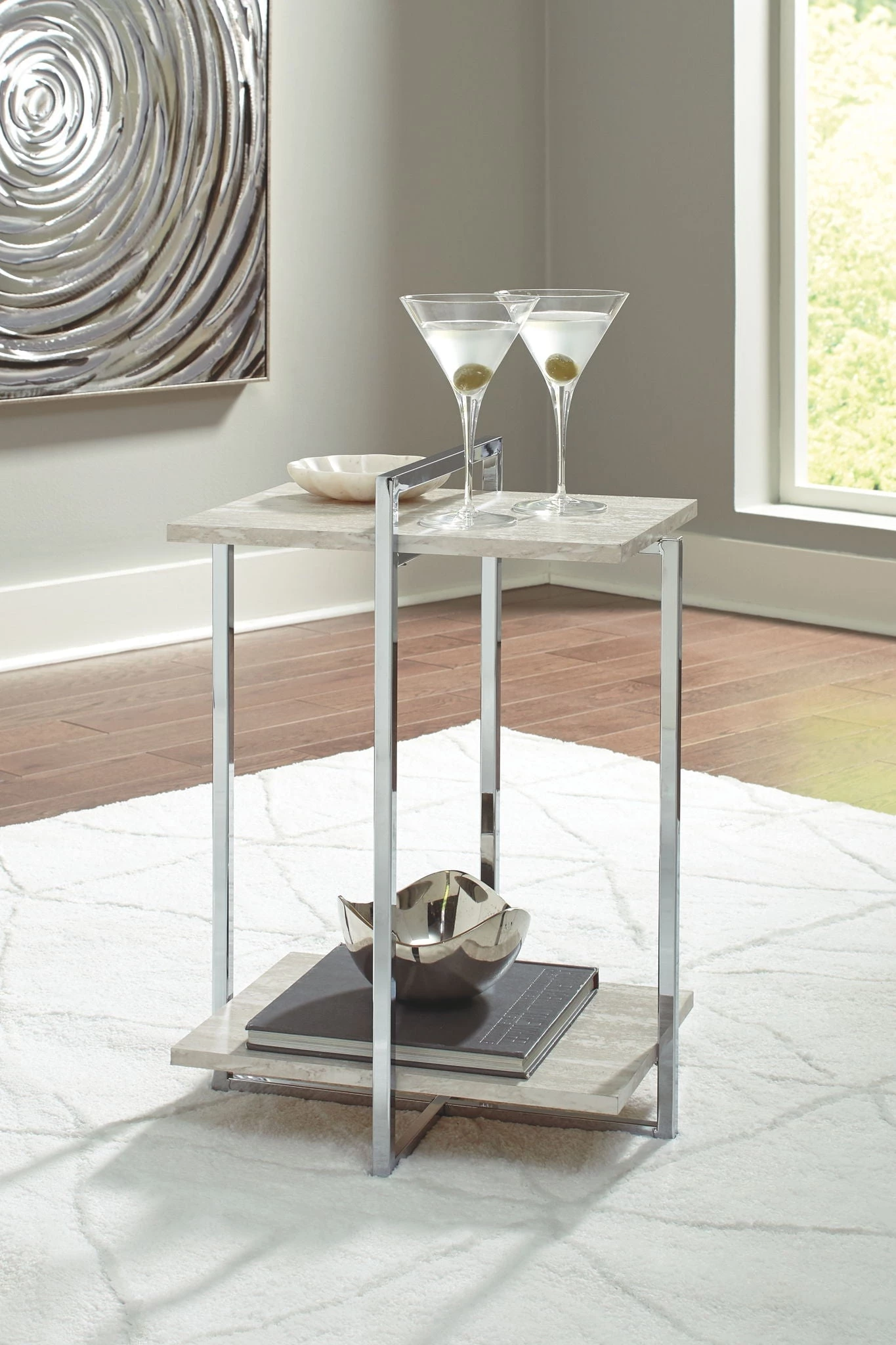 Ashley Bodalli - Ivory/Chrome - Chair Side End Table 1 Ashley Bodalli - Ivory/Chrome - Chair Side End Table