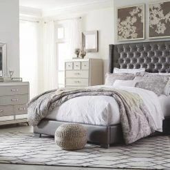 Ashley Coralayne King Tufted Uph Bed With Dresser Mirror & Nightstand