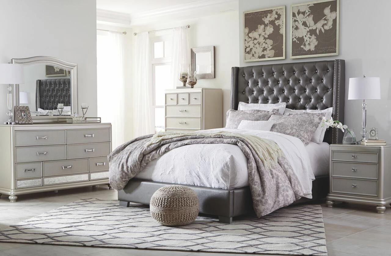 Ashley Coralayne King Tufted Uph Bed With Dresser Mirror & Nightstand 1 Ashley Coralayne King Tufted Uph Bed With Dresser Mirror & Nightstand